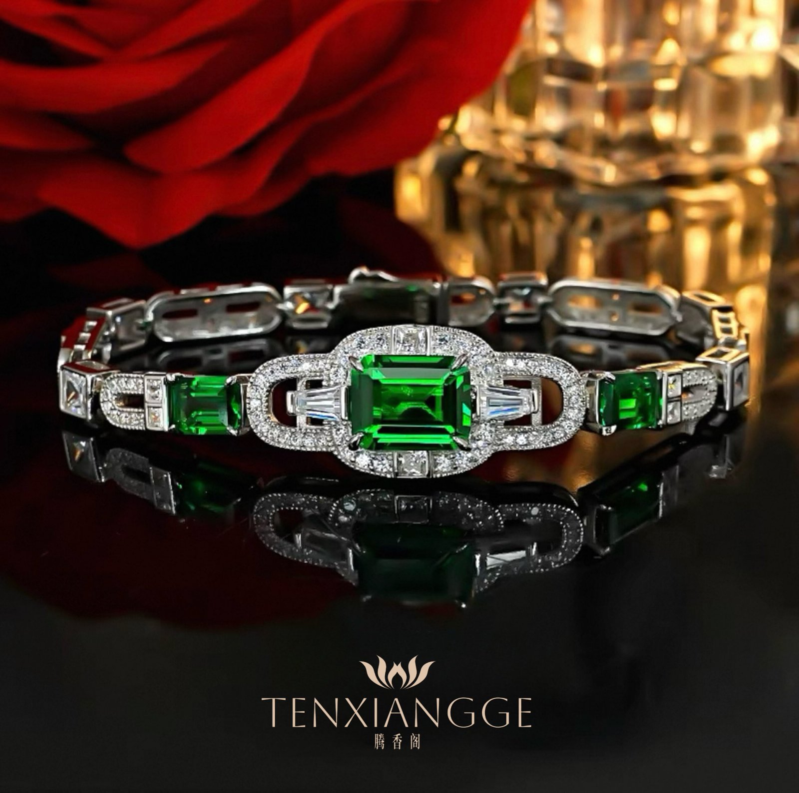 Emerald-silver elegant tourmaline bracelet